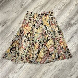 Vintage 90s Revival Flowy Chiffon Watercolor Print Multicolor A-Line Midi Skirt